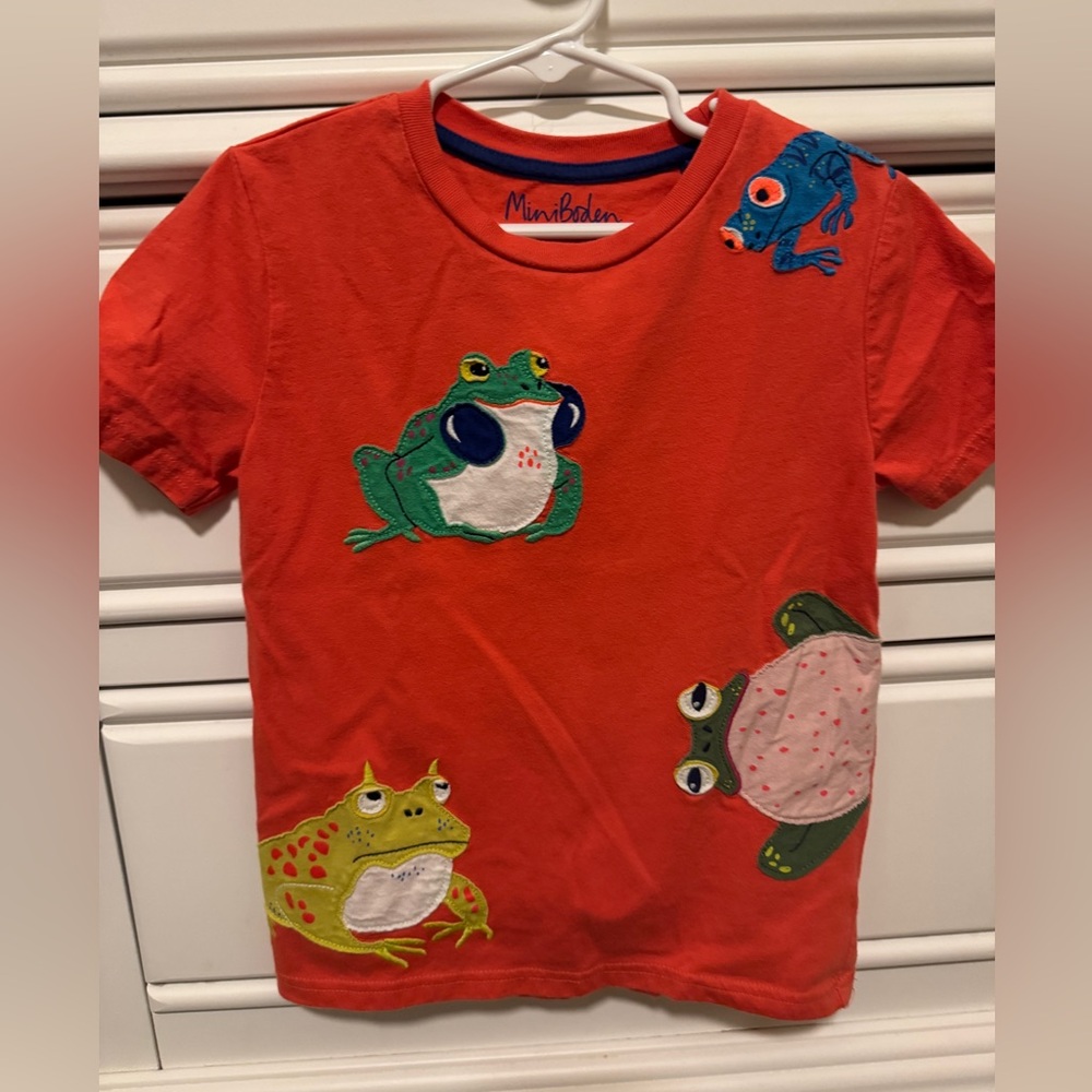Mini Boden Red Frog Appliqué Kids T-Shirt